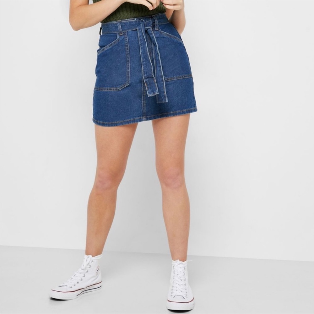 Forever 21 Denim Jean Belt Tie Mini Skirt, Size S, Cotton, NWOT